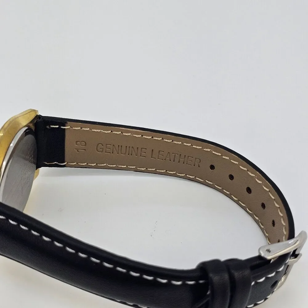 VTG‎ Citizen Men's Watch 35MM Black Dial New Black Leather Bands New Battery